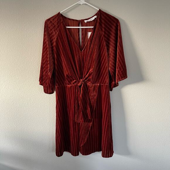 NWT All in Favor Rust Red Velvety Ribbed Mini Dress (M) - Picture 1 of 7